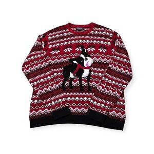 33Degrees Men’s Ugly Christmas Sweater XXL Red Boston Terrier Dog Fair Isle Knit